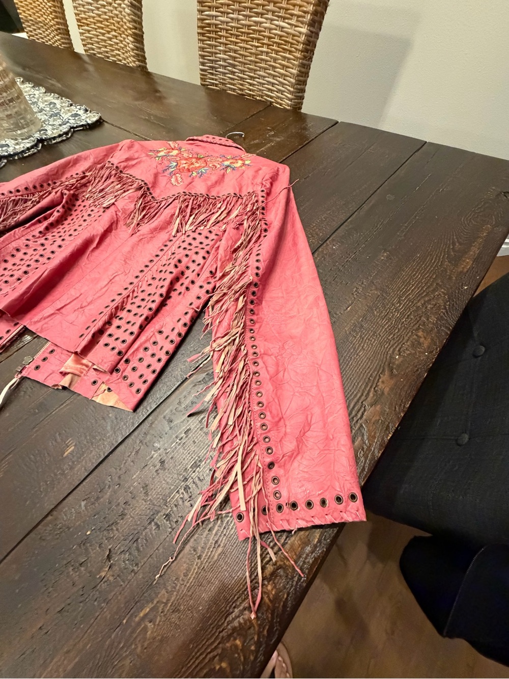 Double D Ranch Pink Embroidered Fringe Leather Jacket - Picture 8 of 11